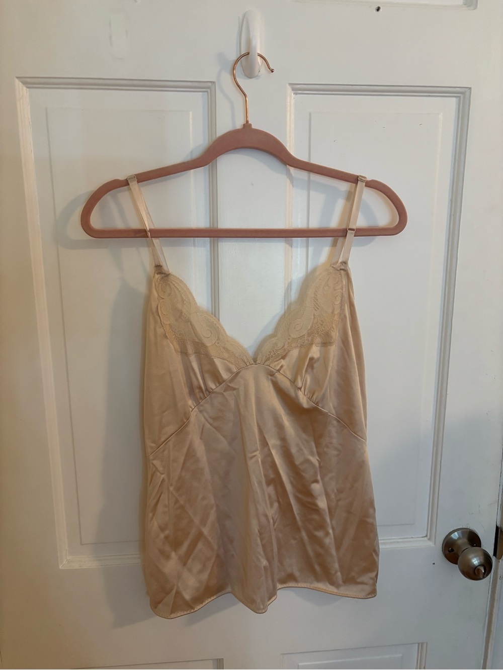 Vintage Texsheen Silk-Look Lace Trim Camisole in Nude Size Large